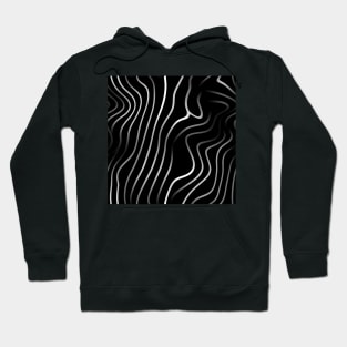 Monochrome Elegance: White Abstract Lines on Black Hoodie